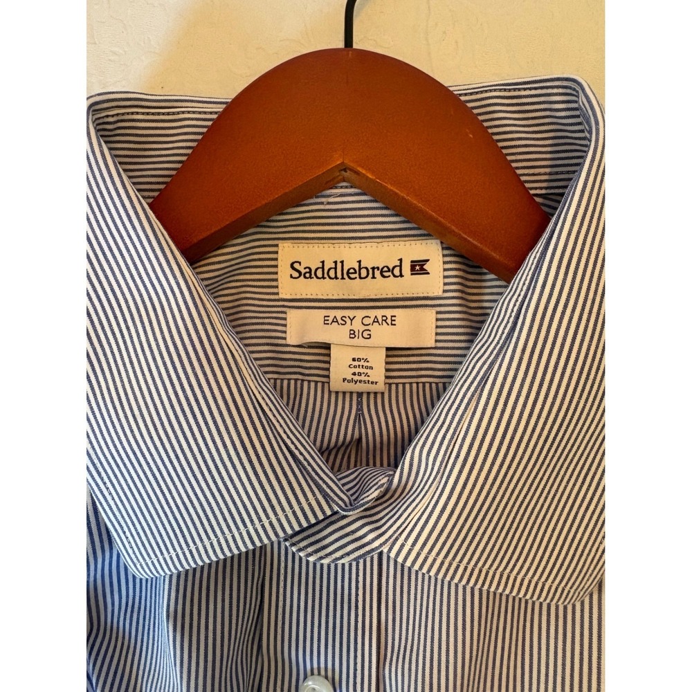 Saddlebred Big Easy Care Striped Blue White Button Down Dress Shirt 2XL - Picture 5 of 8